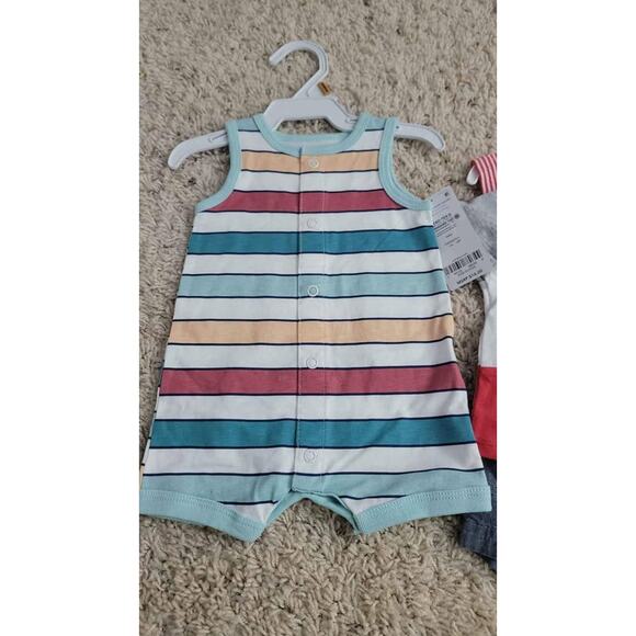 Carter's Baby 3-Piece Set Romper Outfit Dino Shark Stripe Bodysuit Summer NWT NB - Picture 2 of 7